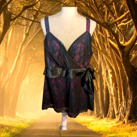 Lane Bryant black/ brights Y2k going out satin sheer overlay strappy top sz 20 - Picture 1 of 8